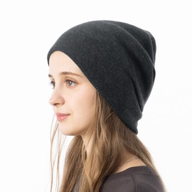 Ｌｏｏ＆ｃ 100% Cotton Aria Women’s Knit Cap Slouch Beanie Medical Hat Oversized Beanie Ideal for All Season Knit Bucket Hat (US, Alpha, One Size, Charcoal)