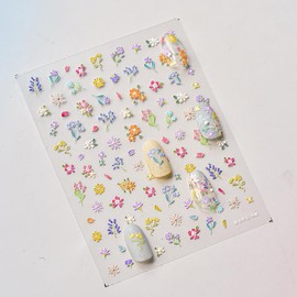 Spring Colorful Wildflowers Nail Art Stickers Decals 5D Embossed Flowers Nail Stickers Spring Summer Daisy Sunflower Design Decals for Nails Fresh Floral Manicure Decorations for Women Girls Children