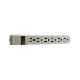 6 feet Surge Protector, Flat Rotating Plug, 6 Outlet, Gray Horizontal Outlets, Plastic, 6ft Power Cord, Surge Protector Multi Plug, CableWholesale