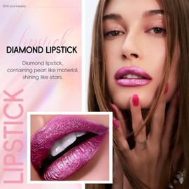 HOSAILY Labial Metálico Rosa Intenso De Larga Duración, Brillo Intenso Con Purpurina Tipo Diamante, Cremoso, A Prueba De Transferencia, Color De Labios De Alto Impacto, Cobertura Total, Ligero, No Se