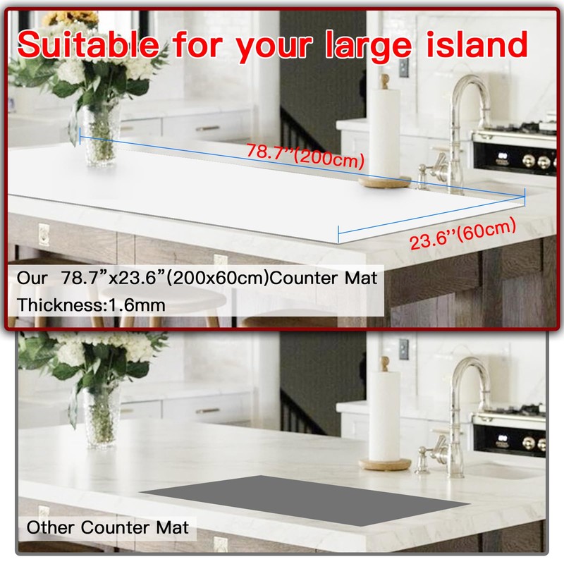 Silicone Mats for Kitchen Counter, 78.7''x23.6''(200x60cm) Largest Heat Resistant Counter