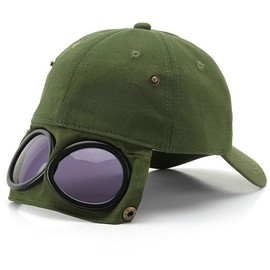 Yixda Unisex Baseball Cap, Aviator Hat with Goggles, Hip Hop Sports Snapback Cap, Army Green