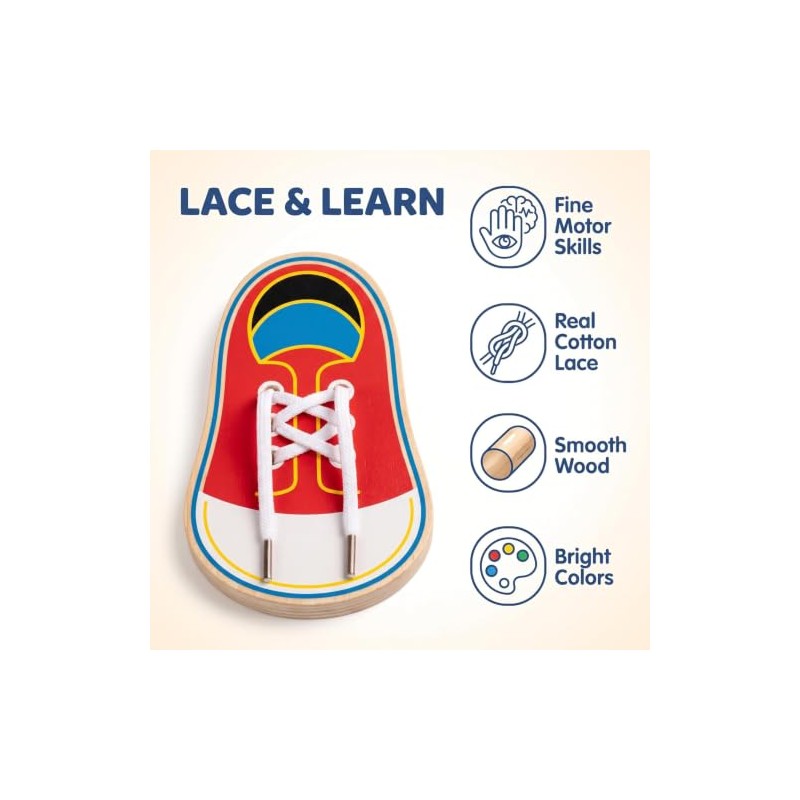 Wooden Shoe Lacing Practice Board, Learn to Tie Training Kit,