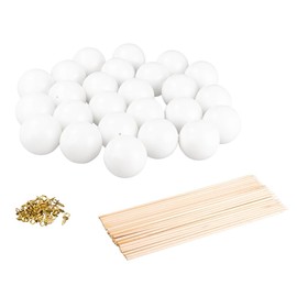 Ideen mit Herz Plastic Baubles | with Wooden Stick and Hanger | Decorative Balls for Sequin Technique | Decoupage Technique | Felting | Crafts | DIY | Diameter 5 cm | Pack of 25