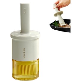 Czrqvyx 300ml / 10oz Oil Dispenser with Brush - Glass Oil Dispenser for Kitchen with Silicone Heat Resistant Brush - Cooking Brush for Oil and Sauce Cooking BBQ Grill Frying (Creamy White)