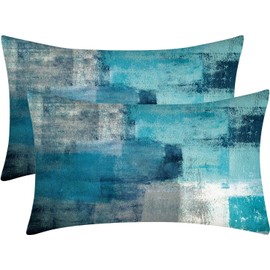 2 Pack Turquoise and Grey Abstract Art Pillow Covers Decorative Throw Pillowcase, Teal Modern Cushion Covers for Couch Home Bedroom Living Room Décor 12x20 Inch