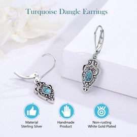 Turquoise Earrings for Women 925 Sterling Silver Filigree Turquoise Dangle Drop Leverback Earrings Western Turquoise Jewelry for Her