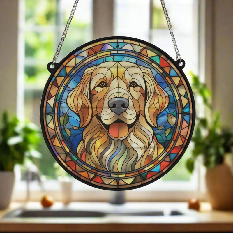 Image Industry Golden Retriever Stained Glass Effect Suncatcher - Garden