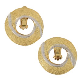 Vintage Two Tone Gold Silver Tone Abstract Swirl Circle Clip Earrings 1 3/8" Earrings For Women Set