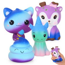 Pack of 4 Squishy Starry Sky Toy, Beautiful Kawaii Soft Sensory Toy, Stress Relief, Anxiety, Autism, Squishies Toy for Girls, Children and Adults, Christmas Birthday Gifts