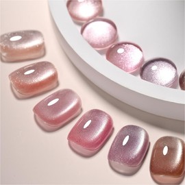 GAOY Pink Ocean Cat Eye Gel Nail Polish Set with Magnet for Holographic Cat Eye, Salon Gel Manicure and Nail Art DIY at Home - Color: Sparkling Amber