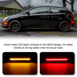 SHINEFIT LED Side Marker Light Replacement for 2002-2005 Civic Si/SiR Hatchback (3 doors ONLY), Front + Rear Bumper Sidemarker Lights
