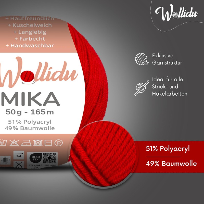 Wollidu Mika Knitting and Crochet Yarn, 51% Polyacrylic, 49% Cotton,