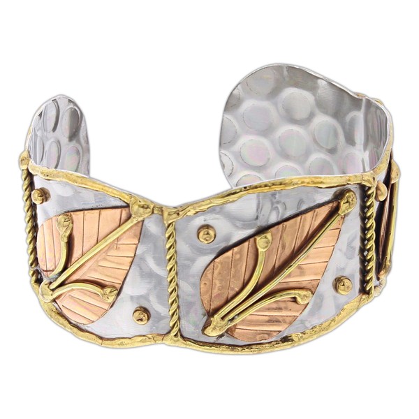 Anju Mixed Metal Cuff Bracelet (Small Leaf)