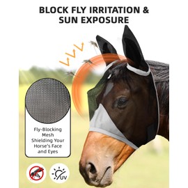 Hilltown Adjustable Fly Mask for Horse with Ears - Horse, Gray