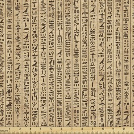 Ambesonne Egyptian Print Fabric by The Yard, Hieroglyphs Grunge Pattern on Stripes Archeology History Language, Decorative Fabric for Upholstery and Home Accents, 3 Yards, Brown Black