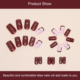 24 PCS Press on Nails Christmas Fake Nails Shiny Dark Red Fake Nails Santa Hat Fake Nails Short Fake Nails Gifts for Women and Girls (No.58)