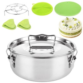 LDXDRU Molde para Flan, Stainless Steel Flan Pan, Flanera Flan Mold, Flan Mold with Lid, Baño Maria, with Silicone Heat Pad Oven Glove Rack for Baking Cheesecake Cupcake Pudding