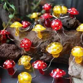 Fairy lights Mushroom Décor String Lights Indoor Outdoors-3D Mushroom Lights Waterproof Battery Operated 7ft 20 LED with Timer and Dimmer- Cute Mushroom Decoration for Garden Patio Balcony Christmas