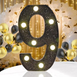 Light Up LED Marquee Numbers, Glitter Black Marquee Lights Sign for Birthday Party, Night Lamp, Home, Bar, Graduation, Wedding, Proposal Decoration 9