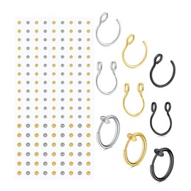 MODRSA Fake Nose Ring Hoop Faux Nose Rings Hoop Fake Lip Ring Clip on Nose Ring Clip on Earring Hoop Fake Nose Piercing Fake Septum Ring Silver Black Gold Fake Face Piercing Stick on Nose Stud