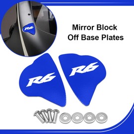 MFGZD Motorcyle Mirror Block Off Base Plate,2 PCS CNC Aluminum Replacement Mirror Block Off Plates Compatible with R6 R7 2017-2024 (Blue, R6)