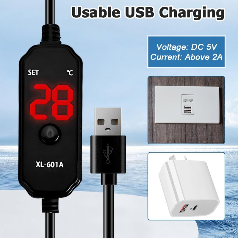 DONGKER USB Aquarium Heater, 15W/25W Temperature Adjustable Aquarium Heating Rod,