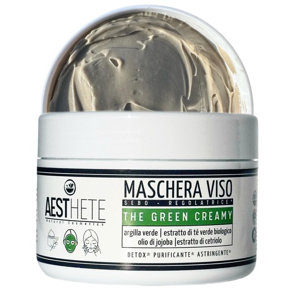 Purifying Sebum Regulating Face Mask Maxi Size 250 ml with Green Clay and Zinc | Matte Blackhead Face Mask with Organic Green Tea and Jojoba Oil Astringent Detox Made in Italy