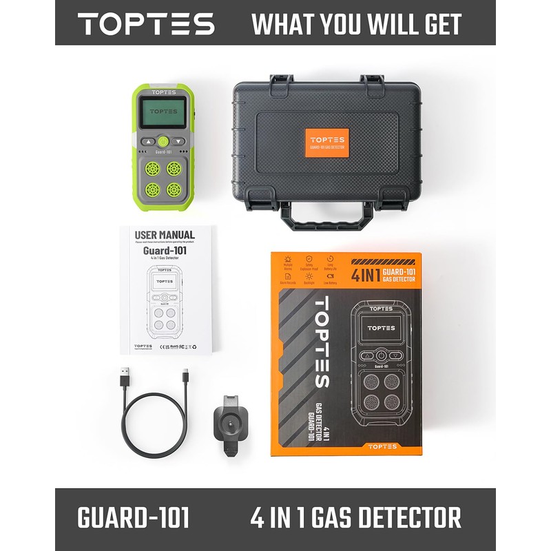 TopTes Guard-101 4 Gas Monitor Multi Detector for H2S, CO,