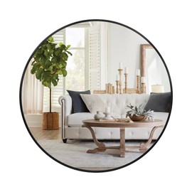 Umzodo Black Round Mirror 18 inch, Brushed Metal Framed Circle Mirror for Bathroom Vanity,Living Room,Entryway,Tempered Glass, Anti-Rust