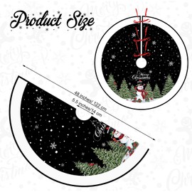 Tiamon 48 Inch Christmas Tree Skirt Polyester Xmas Tree Skirt with Snowflake Deer Snowman Pattern Christmas Decorations for Winter Xmas Holiday Farmhouse Indoor Party Decorations (Black)