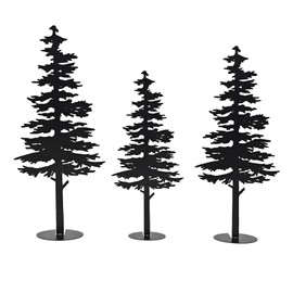 Farmhouse Metal Pine Tree Decor - Rustic Cabin Woodland Forest Accent Fireplace Centerpiece Living Room Bedroom Bookshelf Christmas Decorations Set of 3 (Black)