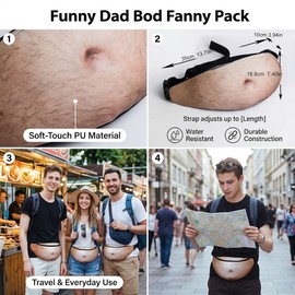 Funny Dad Bod Fanny Pack for Men & Women – Lightweight PU Waist Bag for Travel, Festivals and Everyday Use