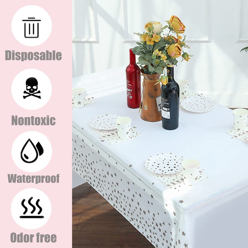 2Pcs 137*274cm White and Silver Disposable TableCloths Party Paper Plastic