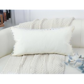 PANOD Coastal Decorative Lumbar Pillow Cover 12 x 26 Inch, Boho Long Pillow for Bed, Colorful Neutral Accent Farmhouse Long Body Pillow for Couch Sofa Bedroom Livingroom