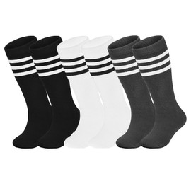 ENBAOHUI 3 Packs Toddler Soccer Socks Kids Baseball Socks Sport socks for kids Black/White/Grey 4-7T