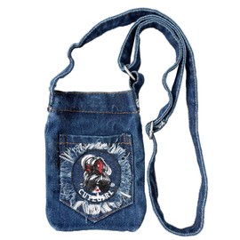 DIVA Rose Women's Denim Smartphone Shoulder Bag, Pouch, Pochette, Crossbody, Vertical, Girl's Smartphone Pouch, indigo blue