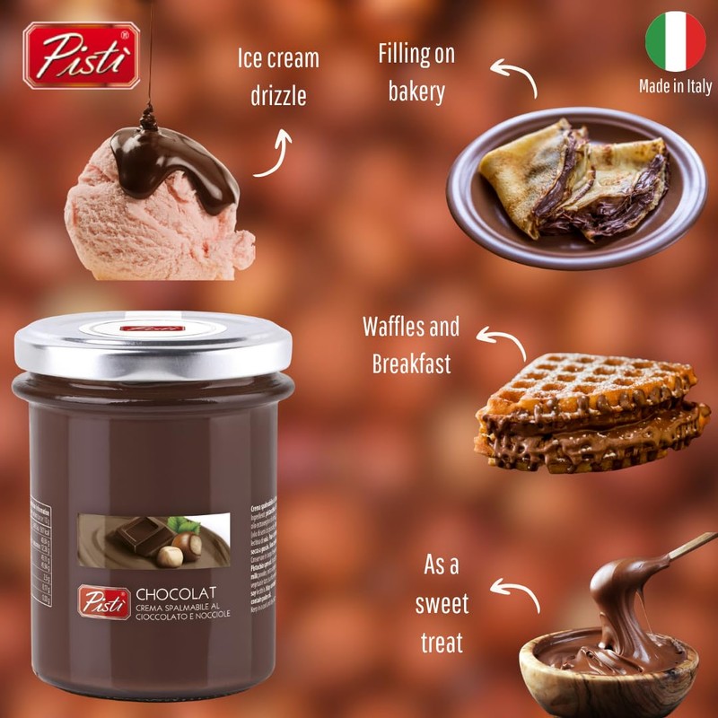 Pisti Chocolate and Hazelnut Spread – Premium Italian Chocolate Cream,