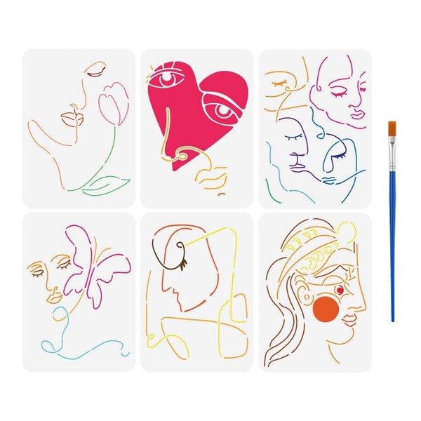 FINGERINSPIRE 6 PCS Abstract Figure Portrait Painting Stencil 8.3x11.7inch 6