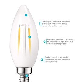 LUXRITE 4W Frosted Candelabra LED Bulbs Dimmable, 2700K Warm White, 360 Lumens, E12 LED Bulb 40W Equivalent, Torpedo Tip Glass, LED Candle Light Bulbs, UL Listed (6 Pack)