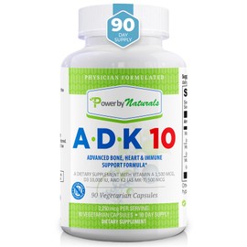 Power By Naturals ADK Vitamin Supplement – ADK 10 High Potency with Vitamins A, D3 10,000 IU & K2 MK7 for Superior Heart, Immune & Bone Health Support – 90 Capsules, 1 Pack (3-Month Supply)