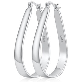 DORANA 925 Sterling Silver Hoop Earrings for Women Large Oval Hoop Earrings Lightweight Big Hoop Earrings Hypoallergenic Sterling Silver Large Hoop Earrings