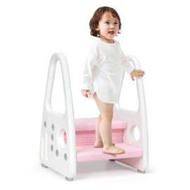 Costzon Kids Step Stool, Toddler Step Ladder for Toilet Potty Training, Kitchen Counter, Bathroom, Two Step Learning Tower w/Non-Slip Design, Safety Handles, 110 Lbs Weight Capacity (Pink)