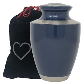 Modern Moonlight Blue Cremation Urn - Blue with Silver Accents, Adult Cremation Urn
