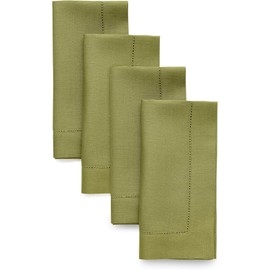 Solino Home 100% Pure Linen Napkins Avocado Hemstitch, 20 x 20 in, Set of 4