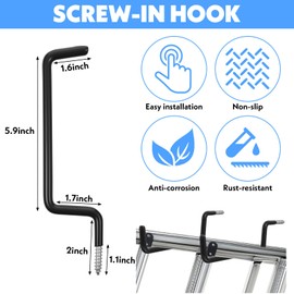 Pafeooui 12 Pcs Heavy-Duty Black Ladder Hooks – Iron & PVC Wall Mount Storage Hangers for Bike, Ladder, Chair, Tools (75 lbs Capacity)