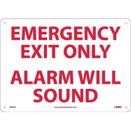 National Marker Notice Signs; Emergency Exit Only Alarm Will Sound, 10X14, Rigid Plastic (M85RB)