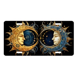 Vanity Decorative Front License Plate - Cute Car License Plate Made in the USA - Aluminum Metal Plate - Premium Quality Car Plate - Front Plate for Car (Sun and Moon)