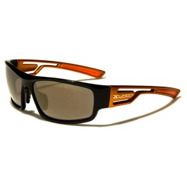 X Loop Sunglasses Wrap Around Plastic Frames Sport Driving Baseball Golf For Men - Black-Orange (Gold Mirror Lens)