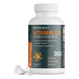 Vitamina D3 10,000 Ui (250 Mcg) Apoyo Inmunológico 360 Tabs Sabor Sin Sabor